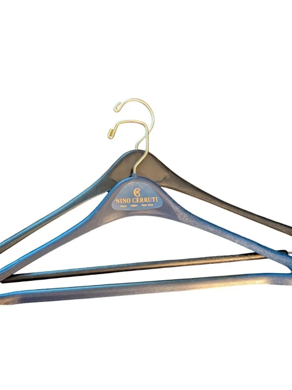 Set Of 11 Wooden/Plastic Suit Hangers With Metal Hooks & Pant Bar